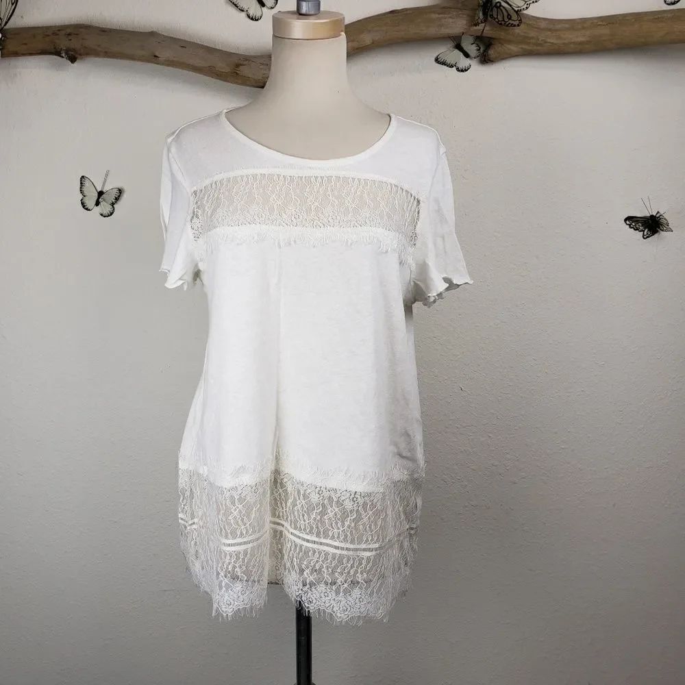 Anthropologie deletta white linen and lace top